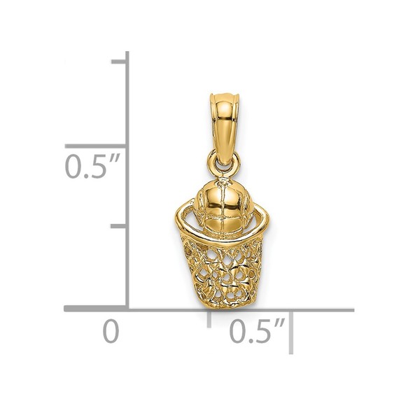 14k Yellow Gold Genuine Sports Basketball w/Net Charm - Picture 4 of 5